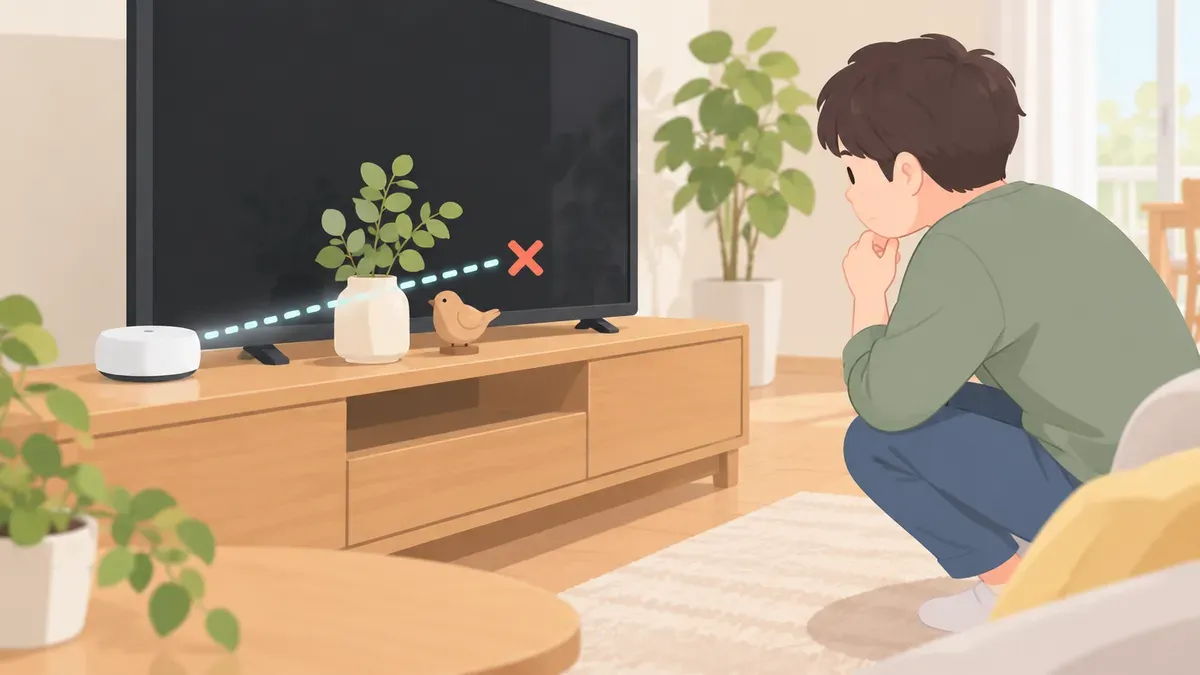 赤外線の通り道が物でさえぎられている様子を確かめる場面