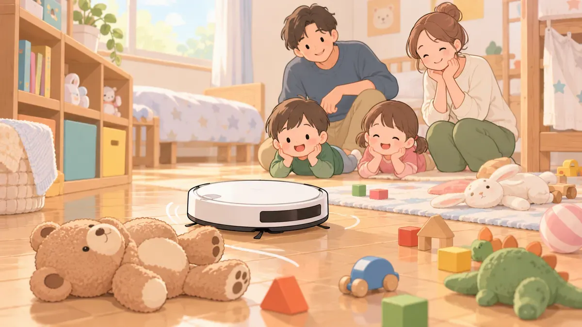 床の物をよけて進むロボット掃除機