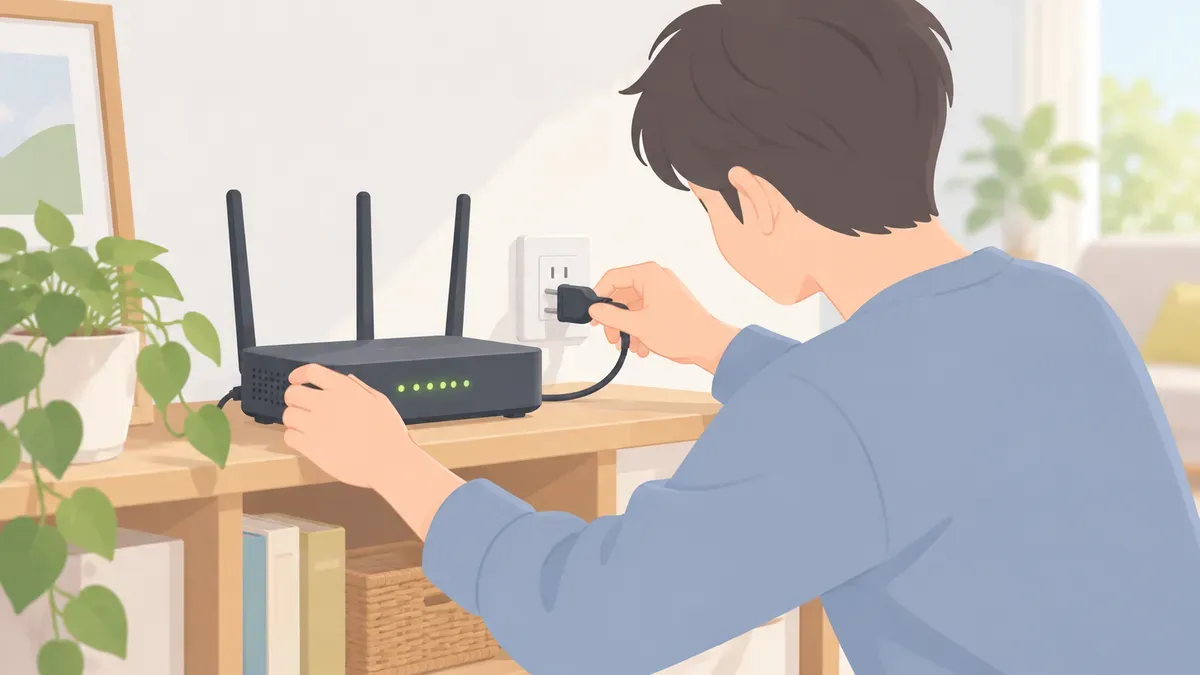 ルーターを確かめて再起動する場面